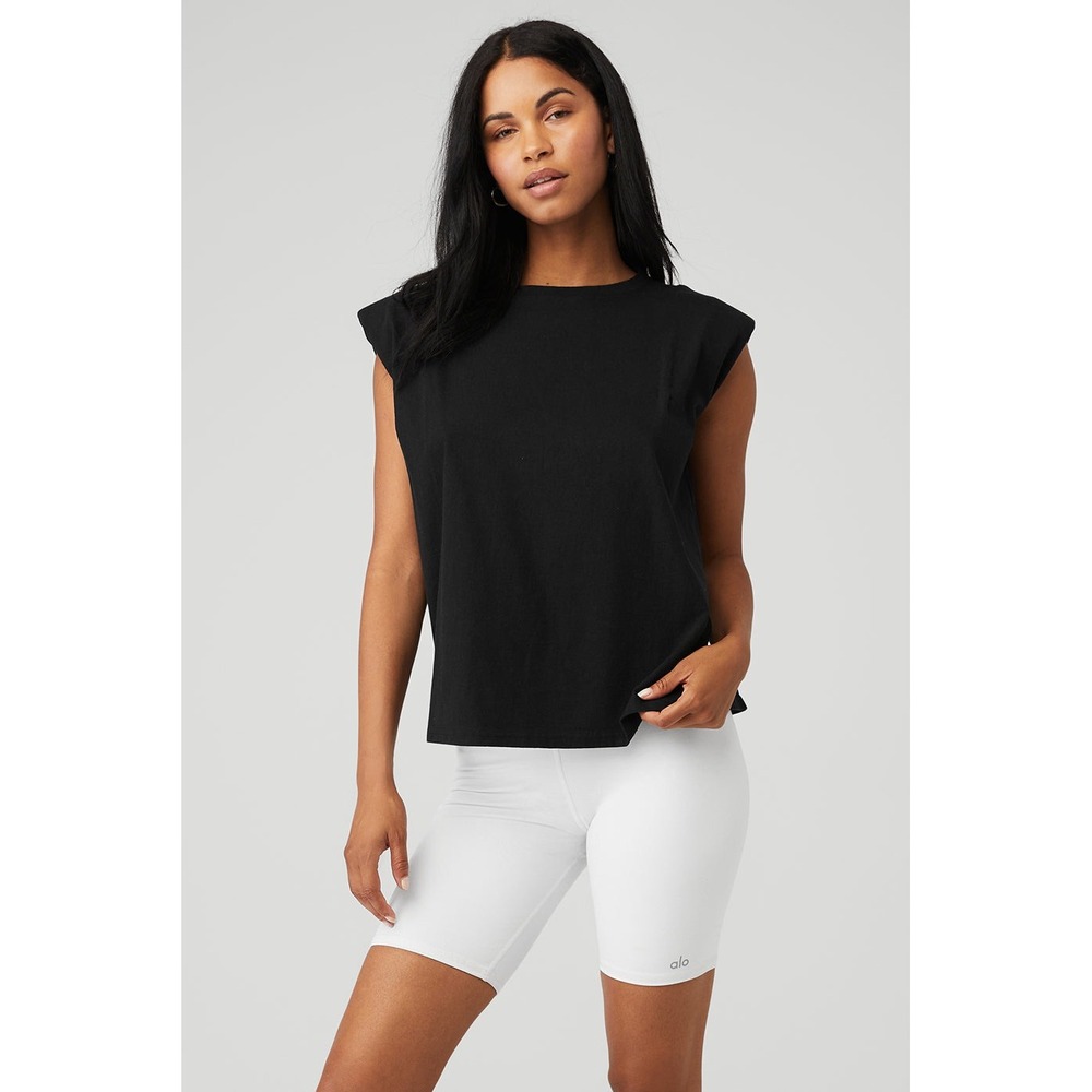 Alo Yoga Headliner Shoulder Pad‎ Sleeveless T-Shirt in Black Size XS